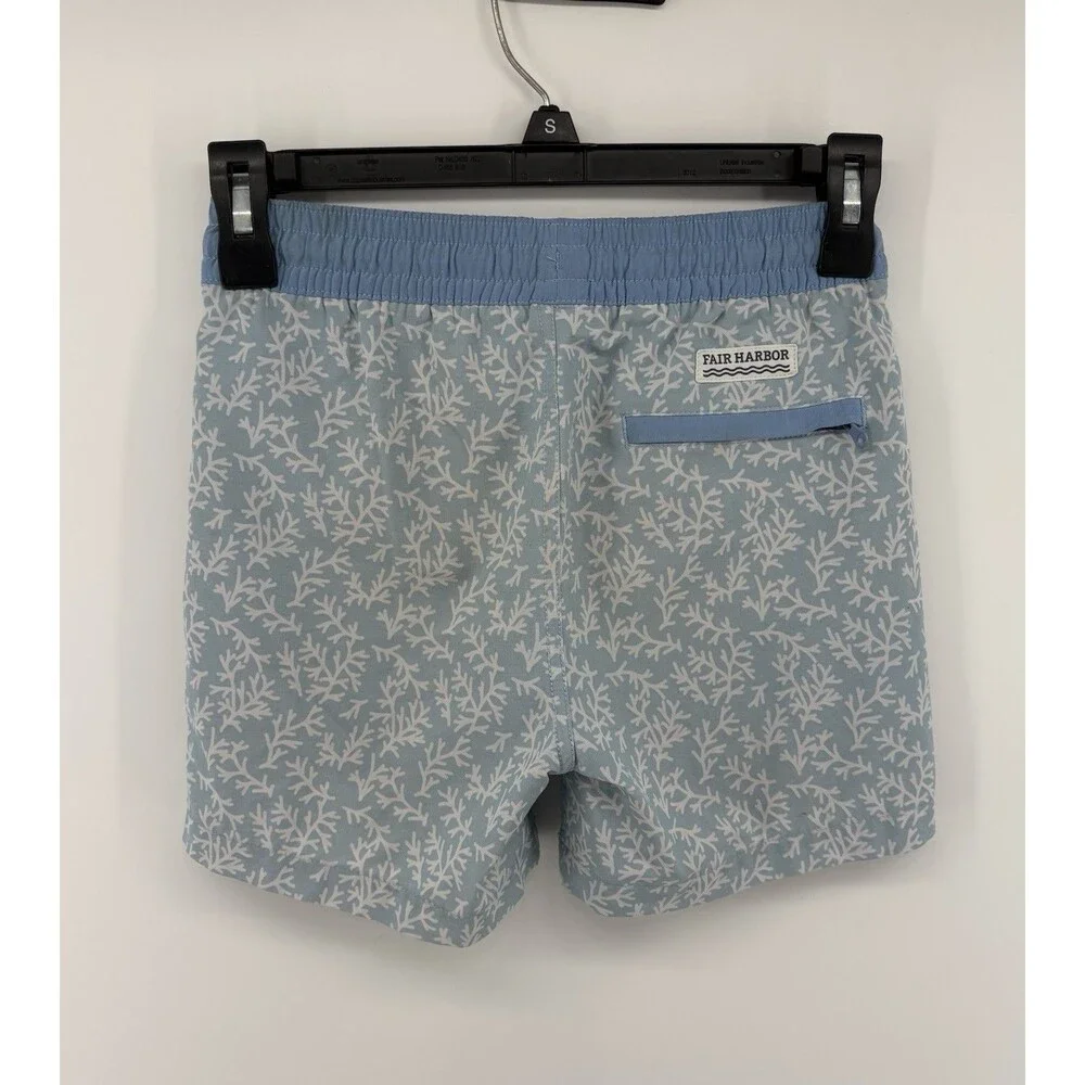 Fair Harbor The Bayberry Swim Trunks Boy’s Small Mist Seaweed Blue Coral Lined